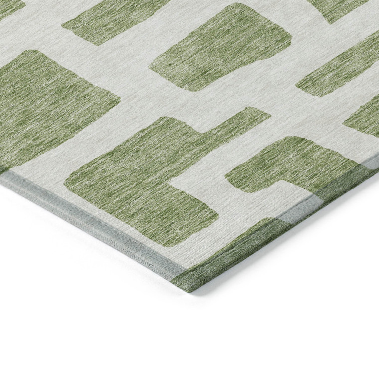 5' X 8' Green And Ivory Abstract Washable Indoor Outdoor Area Rug Transitional Style - Green, Ivory Color