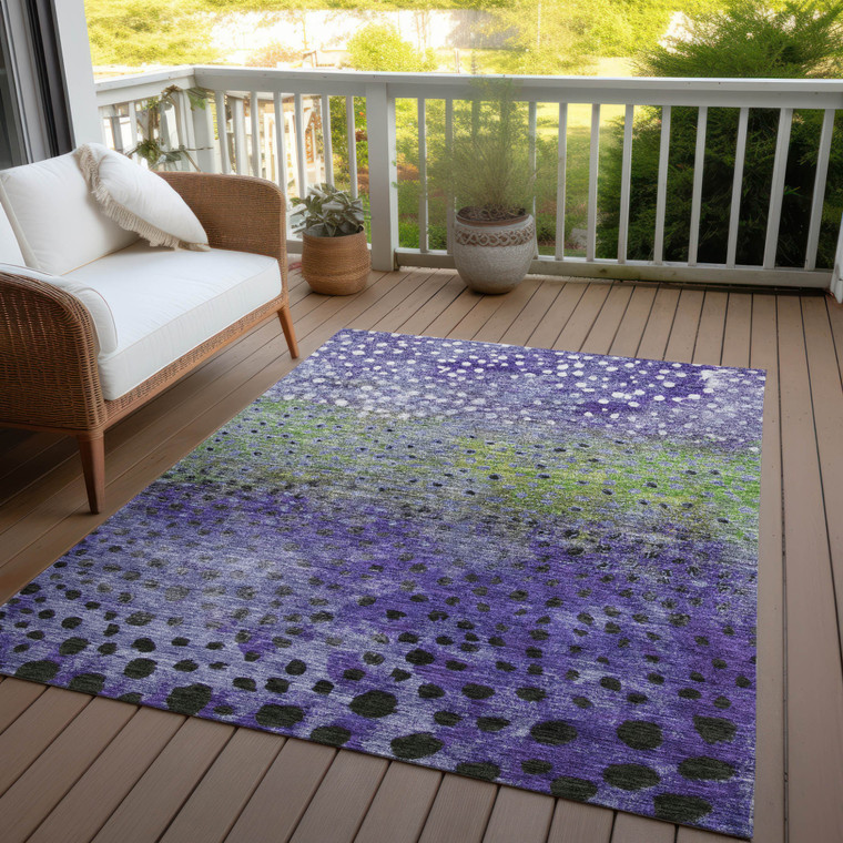 3' X 5' Purple Green And Black Abstract Washable Indoor Outdoor Area Rug