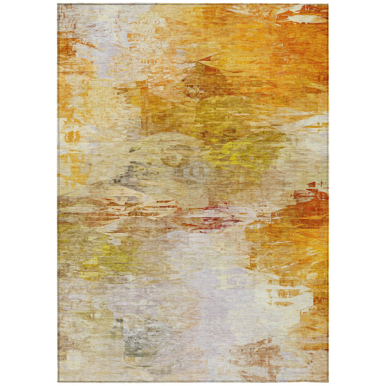 5' X 8' Orange Copper And Terra Cotta Abstract Washable Indoor Outdoor Area Rug