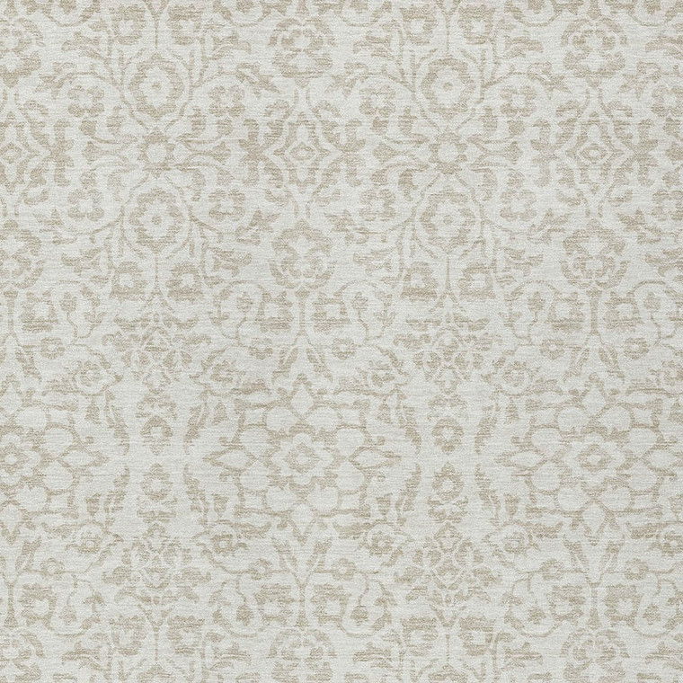 3' X 5' Ivory And Beige Damask Washable Indoor Outdoor Area Rug