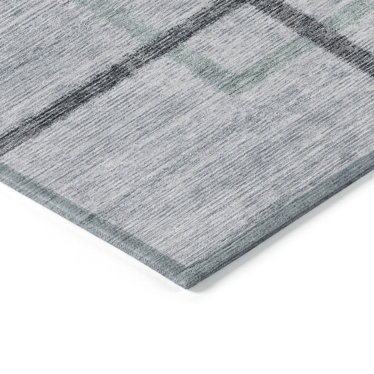 5' X 8' Gray Charcoal And Blue Geometric Washable Indoor Outdoor Area Rug