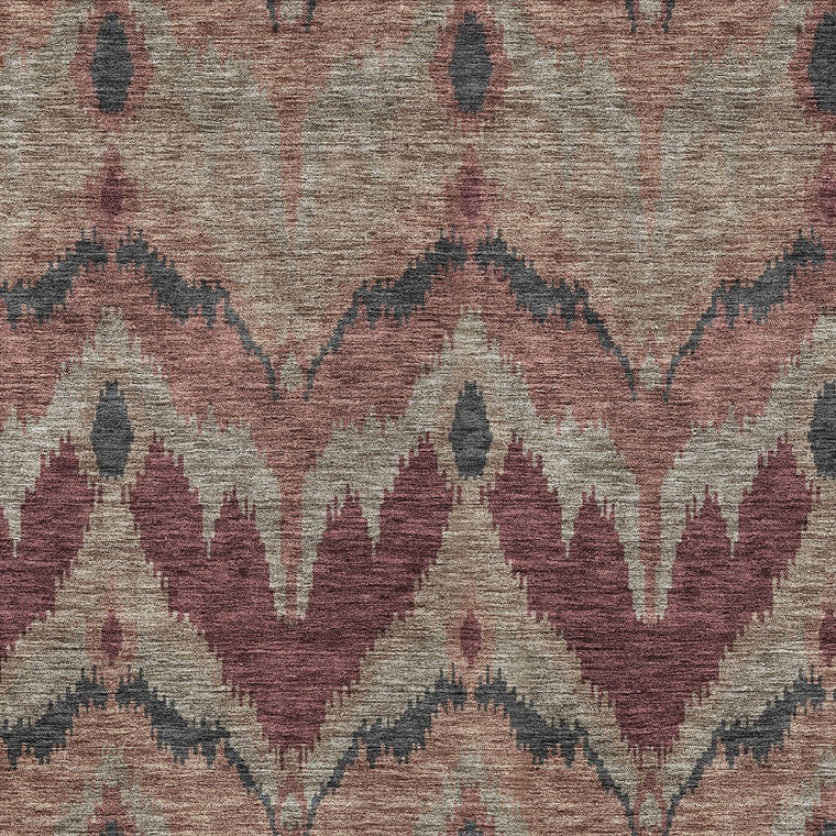 3' X 5' Burgundy Beige And Charcoal Ikat Washable Indoor Outdoor Area Rug