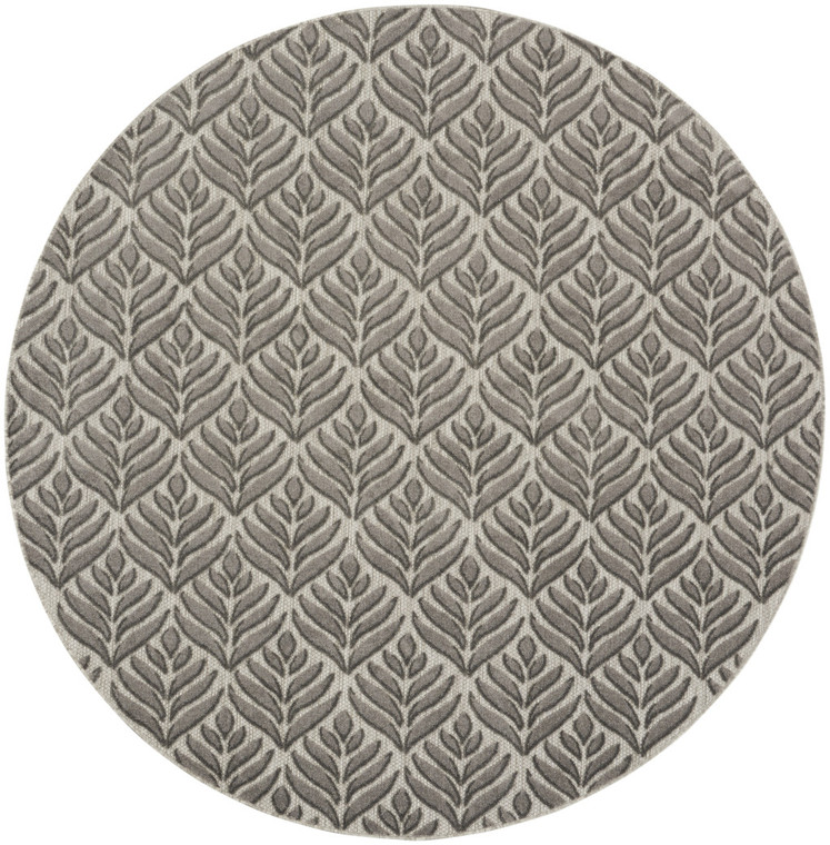 8' Charcoal Round Floral Indoor Outdoor Area Rug