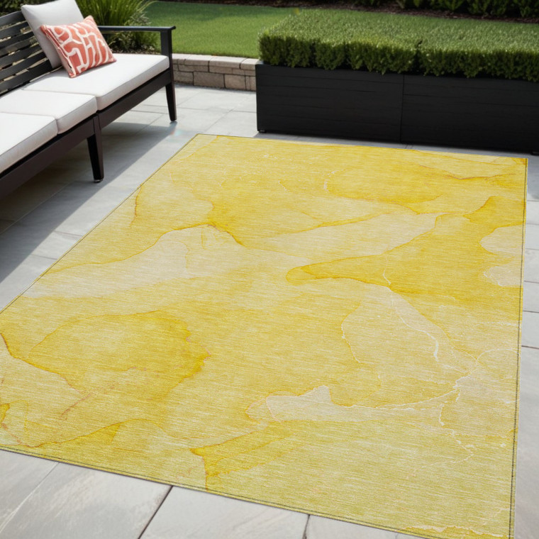 5' X 8' Gold Abstract Washable Non Skid Indoor Outdoor Area Rug