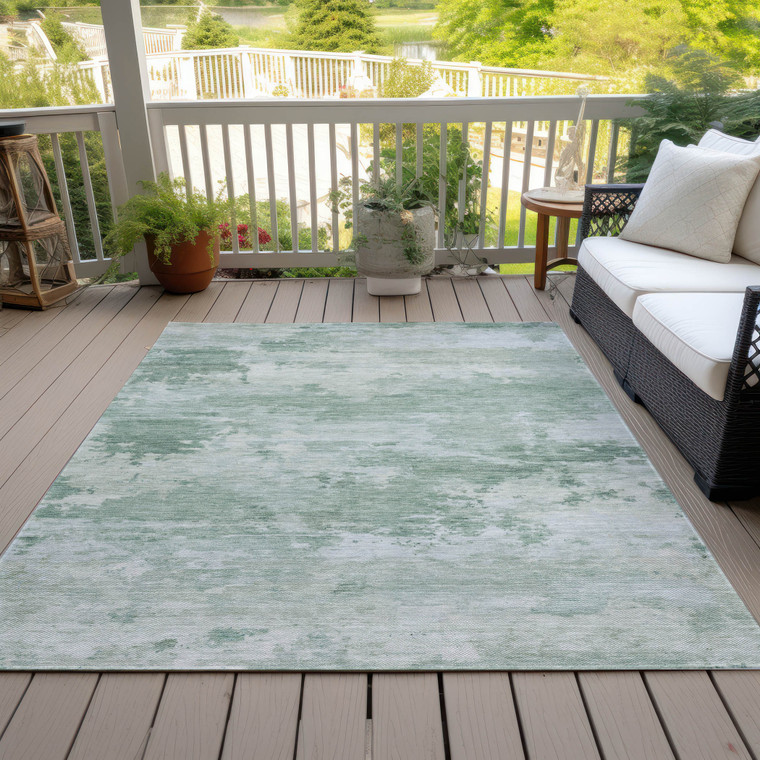 3' X 5' Mint Green And Pale Aqua Abstract Washable Indoor Outdoor Area Rug