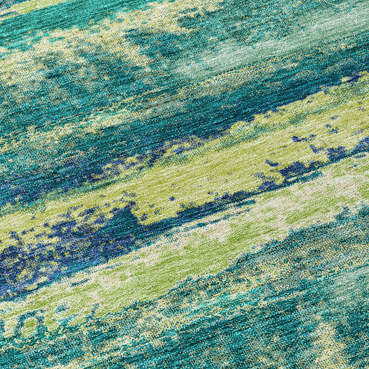 5' X 8' Emerald And Lime Green Abstract Washable Indoor Outdoor Area Rug