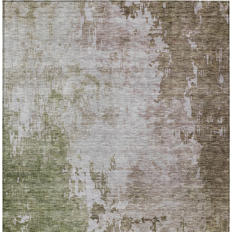 5' X 8' Brown And Green Abstract Washable Indoor Outdoor Area Rug