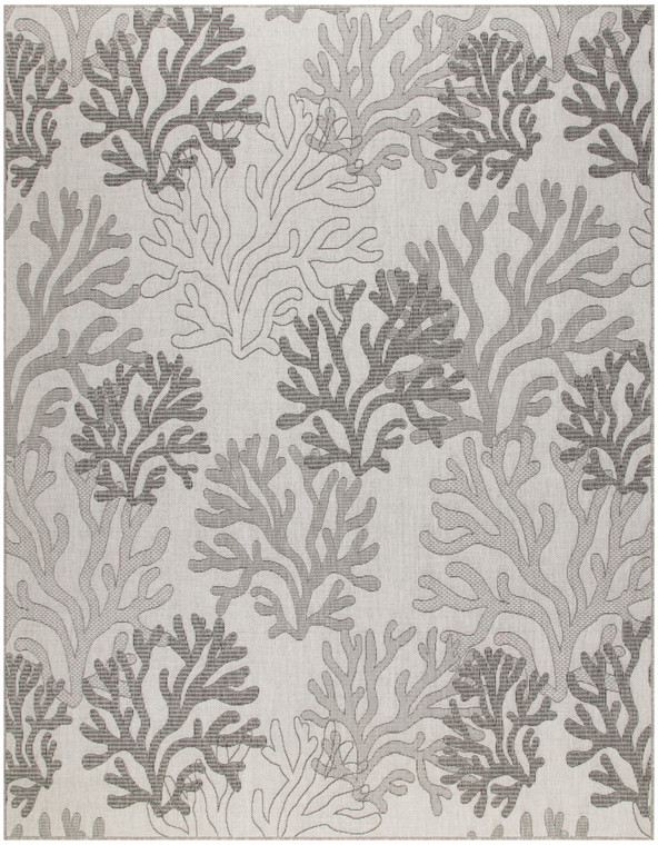 9' X 12' Gray Black And Ivory Nautical Indoor Outdoor Area Rug