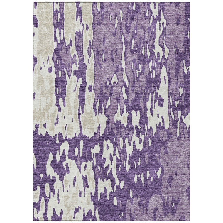 3' X 5' Purple And Ivory Abstract Washable Indoor Outdoor Area Rug - 880016589931