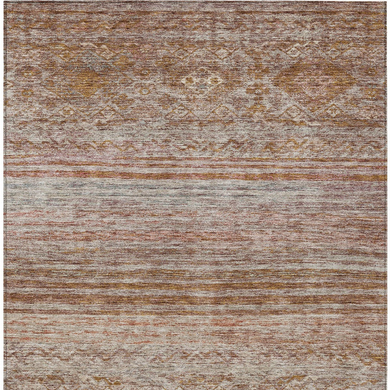5' X 8' Copper Tan And Beige Floral Washable Indoor Outdoor Area Rug