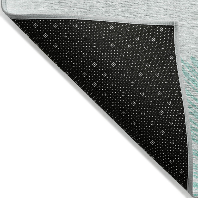 3' X 5' Aquamarine And Ivory Abstract Washable Indoor Outdoor Area Rug