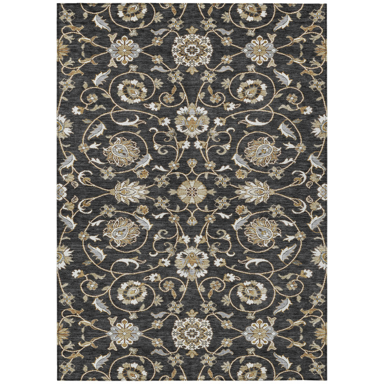 5' X 8' Black Brown And Ivory Moroccan Washable Indoor Outdoor Area Rug