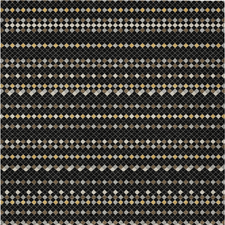 3' X 5' Black And Taupe Striped Washable Indoor Outdoor Area Rug