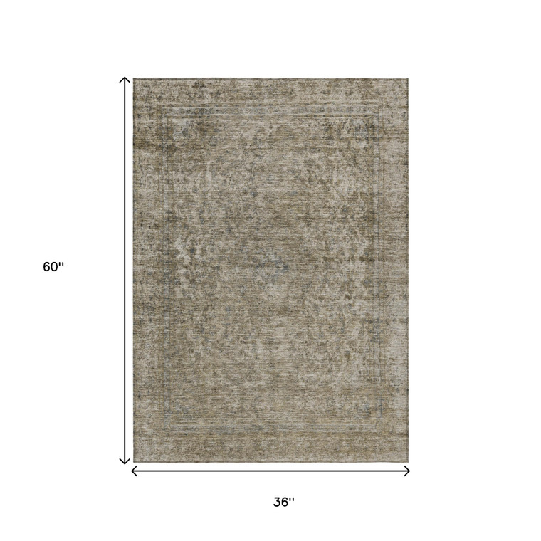 3' X 5' Pewter And Beige Abstract Washable Indoor Outdoor Area Rug - 880016613629