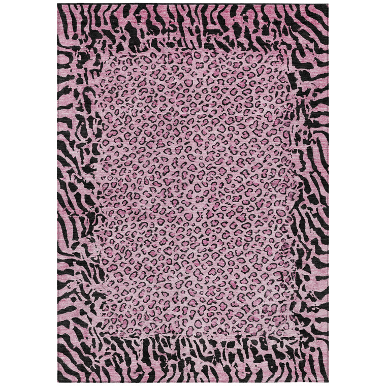 3' X 5' Pink Animal Print Washable Indoor Outdoor Area Rug