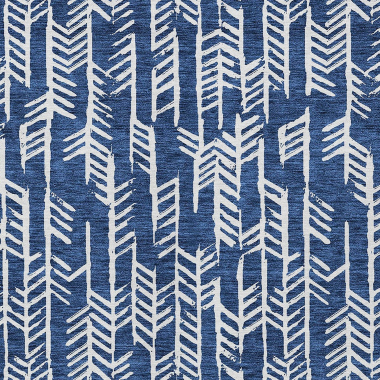 5' X 8' Navy Blue And Ivory Tribal Washable Indoor Outdoor Area Rug