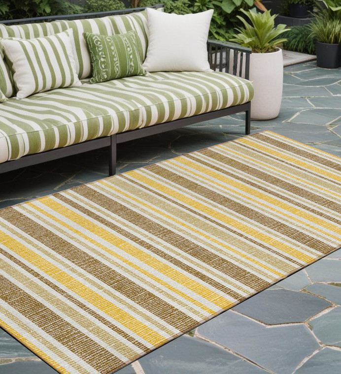 2' X 8' Brown and Orange Striped Washable Indoor Outdoor Runner Rug