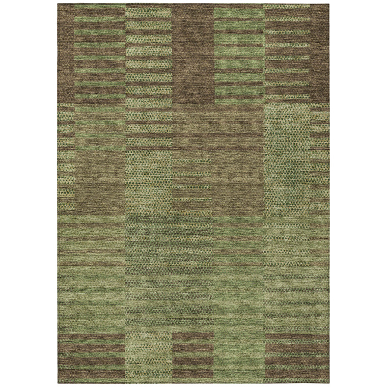 3' X 5' Brown Taupe And Green Striped Washable Indoor Outdoor Area Rug