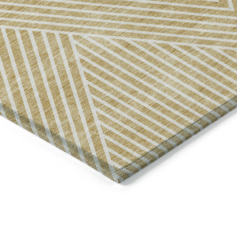 3' X 5' Gold And Ivory Geometric Washable Indoor Outdoor Area Rug Transitional Style - Gold, Ivory Color