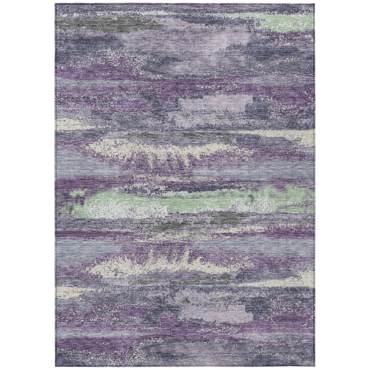 5' X 8' Purple And Lavender Abstract Washable Indoor Outdoor Area Rug Transitional Style - Purple, Lavender Color
