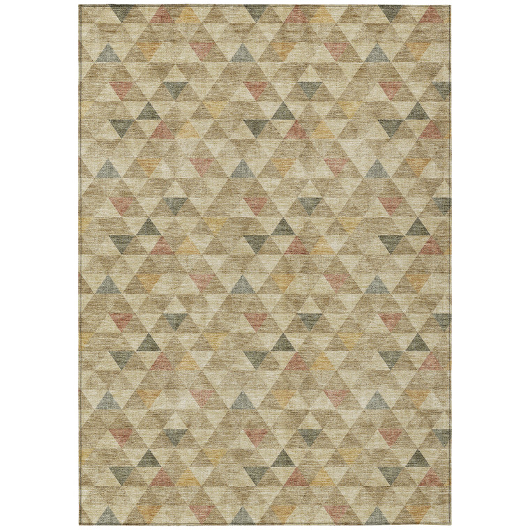 3' X 5' Beige Tan And Taupe Geometric Washable Indoor Outdoor Area Rug