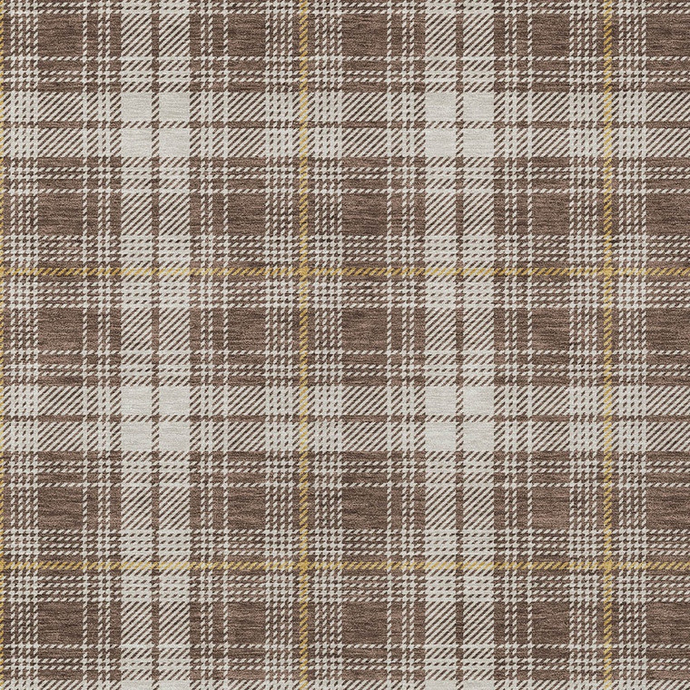 5' X 8' Brown Beige And Gold Plaid Washable Indoor Outdoor Area Rug