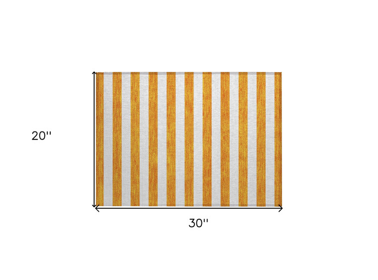 2' X 3' Orange and White Striped Washable Non Skid Indoor Outdoor Area Rug