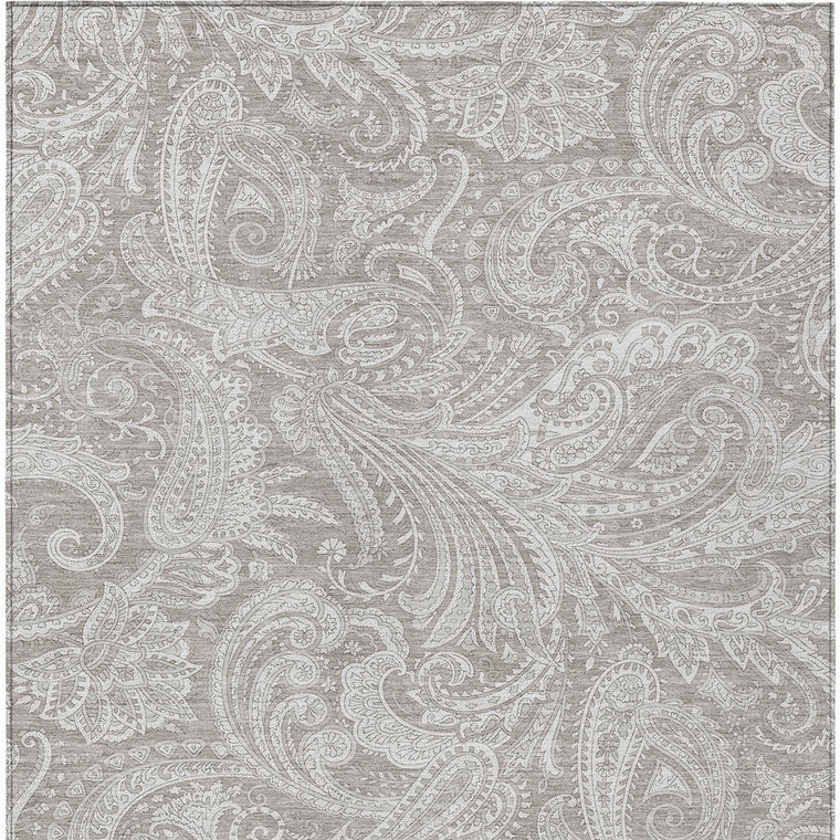 5' X 8' Taupe Beige And Ivory Paisley Washable Indoor Outdoor Area Rug