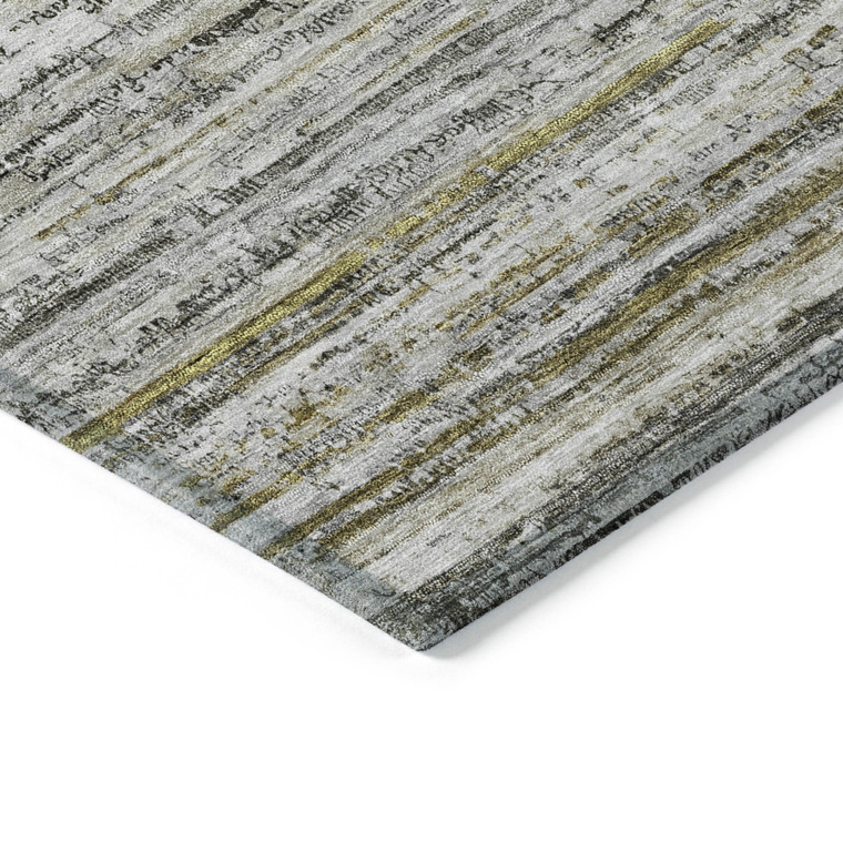 5' X 8' Pewter Striped Washable Indoor Outdoor Area Rug