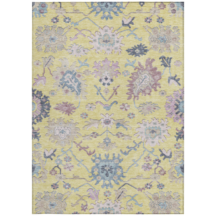 3' X 5' Yellow Lavender And Denim Blue Floral Washable Indoor Outdoor Area Rug
