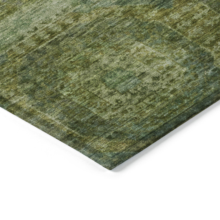 3' X 5' Artichoke Green And Beige Medallion Washable Indoor Outdoor Area Rug - Artichoke Green, Beige