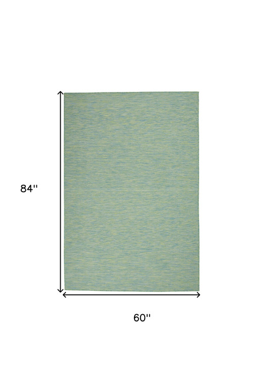 5' X 7' Blue and Green Indoor Outdoor Area Rug - Blue, Green