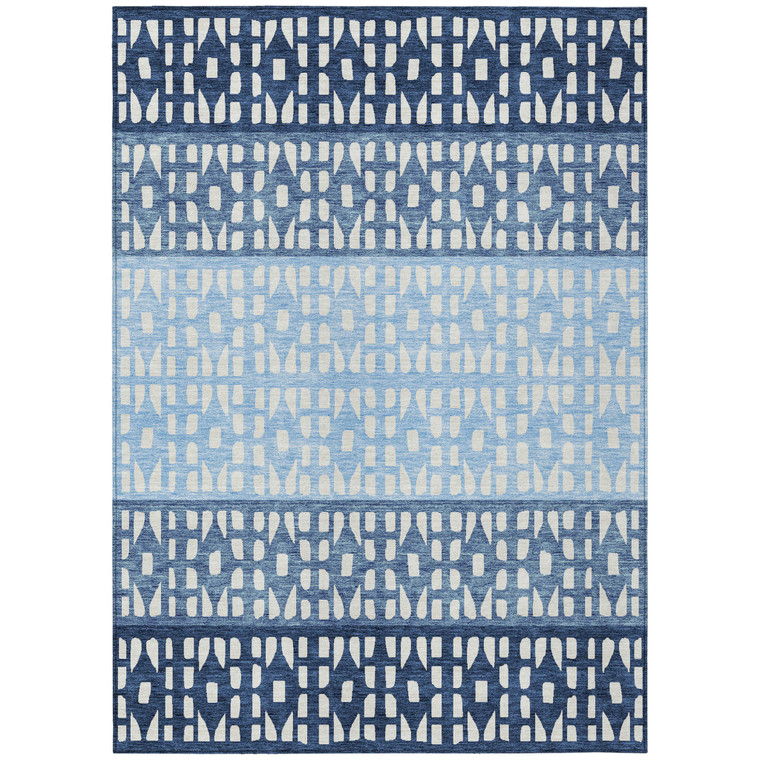 3' X 5' Blue Sky Blue And Ivory Geometric Washable Indoor Outdoor Area Rug