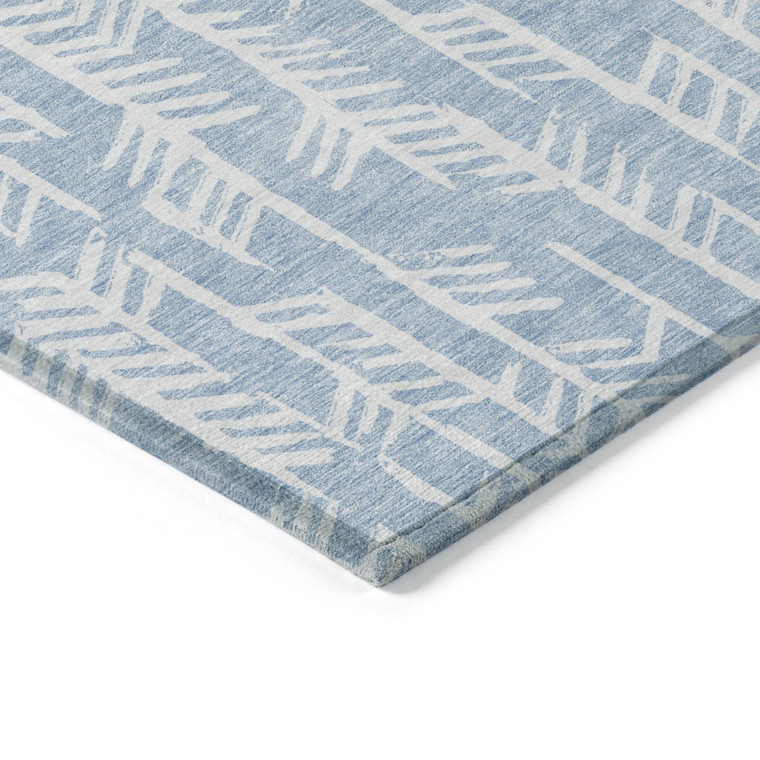 3' X 5' Sky Blue And Ivory Tribal Washable Indoor Outdoor Area Rug