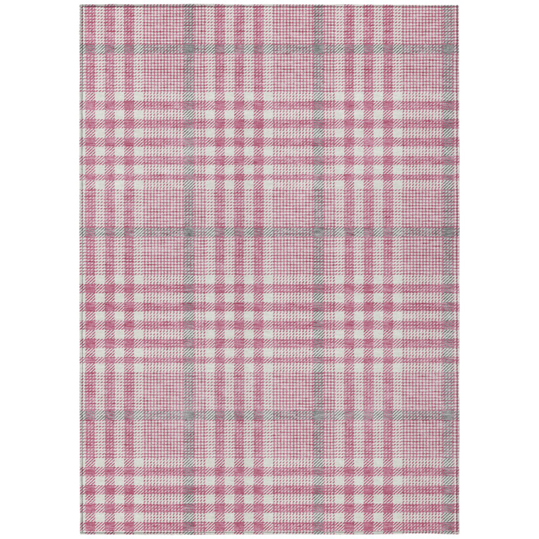 3' X 5' Blush Gray And Ivory Plaid Washable Indoor Outdoor Area Rug