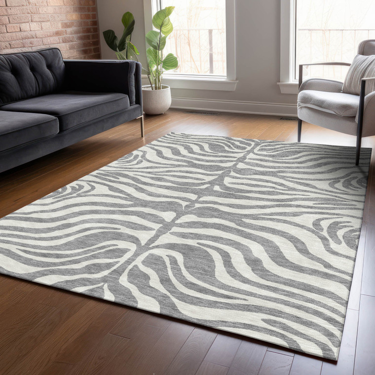 3' X 5' Gray And Ivory Animal Print Washable Indoor Outdoor Area Rug - 608219309695
