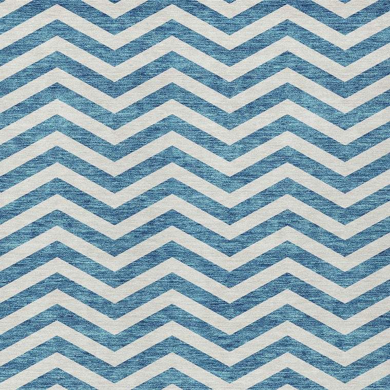3' X 5' Teal Blue And Ivory Chevron Washable Indoor Outdoor Area Rug