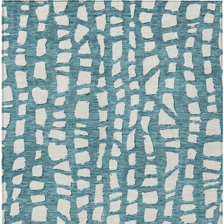 5' X 8' Teal Blue And Ivory Abstract Washable Indoor Outdoor Area Rug Transitional Style - Teal Blue, Ivory Color