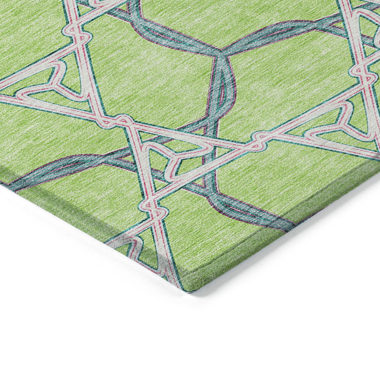 5' X 8' Lime Green And Blue Geometric Washable Indoor Outdoor Area Rug