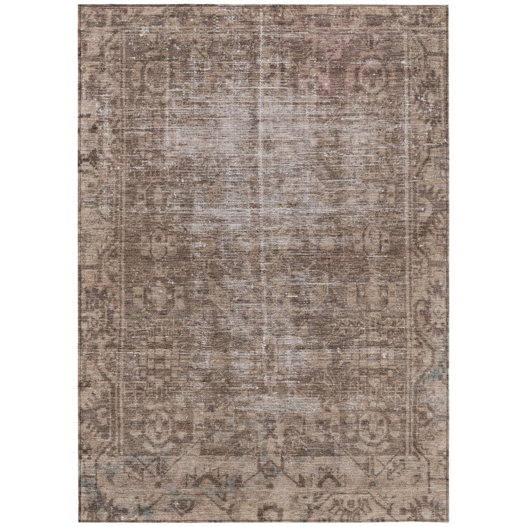 3' X 5' Brown Oriental Washable Indoor Outdoor Area Rug