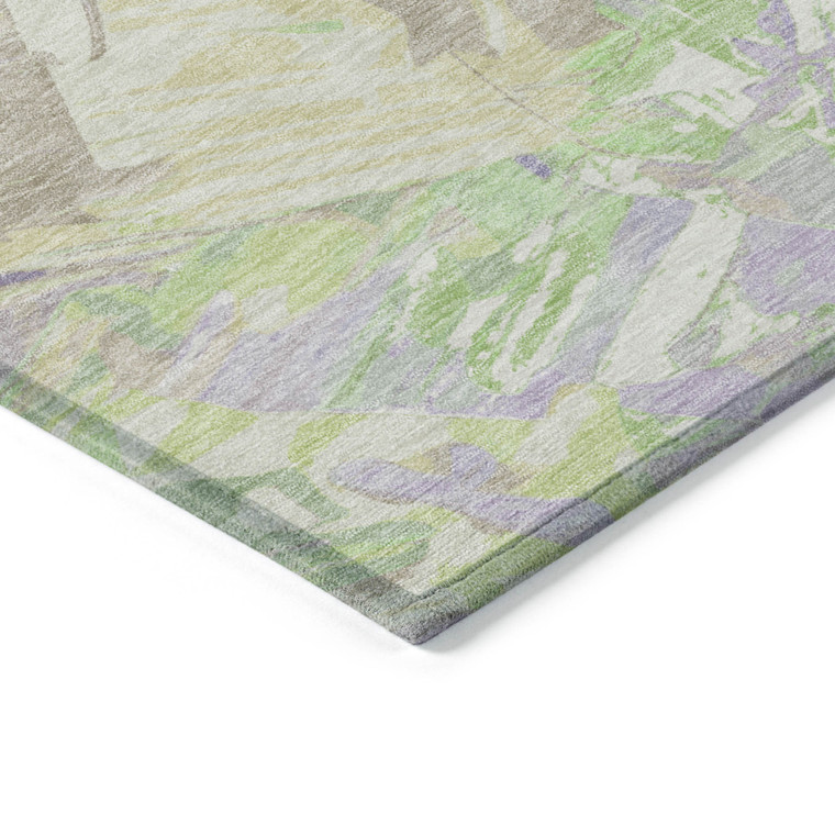 3' X 5' Lavender Mint Green And Beige Abstract Washable Indoor Outdoor Area Rug
