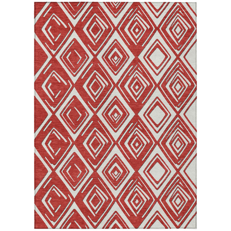 3' X 5' Red And Ivory Geometric Washable Indoor Outdoor Area Rug Transitional Style - Red, Ivory Color