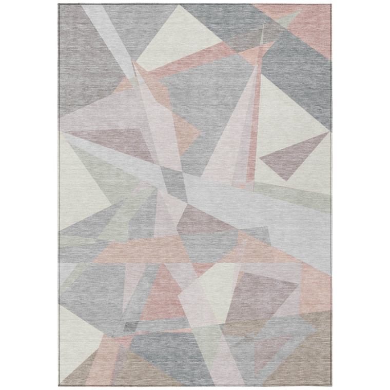 3' X 5' Blush Ivory And Gray Geometric Washable Indoor Outdoor Area Rug