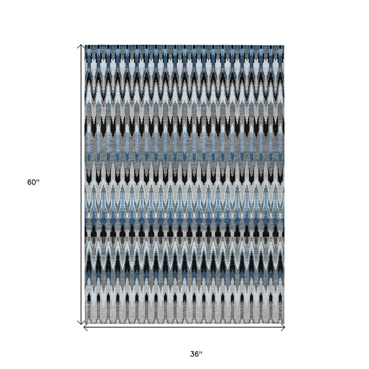 3' X 5' Gray Charcoal And Silver Southwestern Washable Indoor Outdoor Area Rug - Gray, Charcoal, Silver