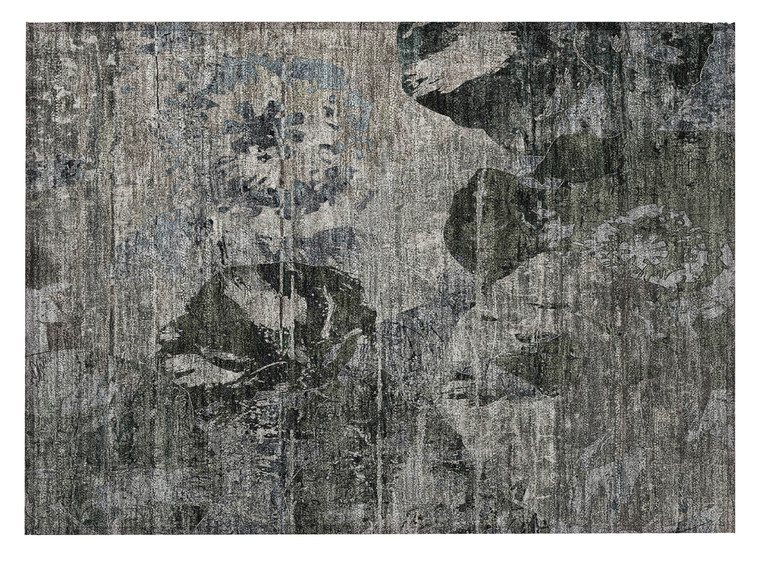 2' X 3' Gray Dark Green and Black Floral Washable Non Skid Indoor Outdoor Area Rug