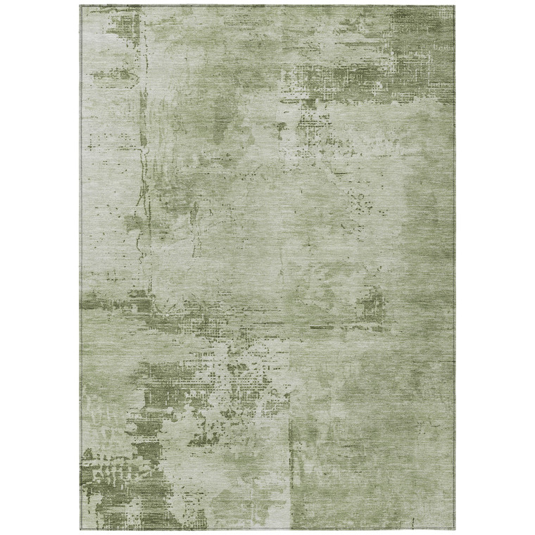 3' X 5' Olive Green And Ivory Abstract Washable Indoor Outdoor Area Rug - Olive Green, Ivory