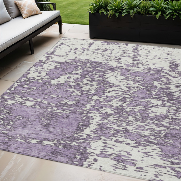 5' X 8' Lavender And Ivory Abstract Washable Indoor Outdoor Area Rug Transitional Style - Lavender, Ivory Color