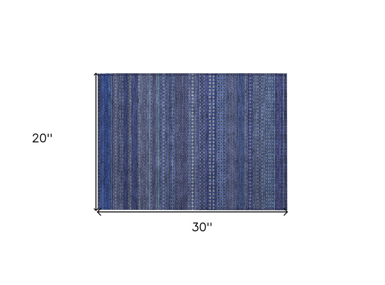 2' X 3' Navy Blue Striped Washable Non Skid Indoor Outdoor Area Rug