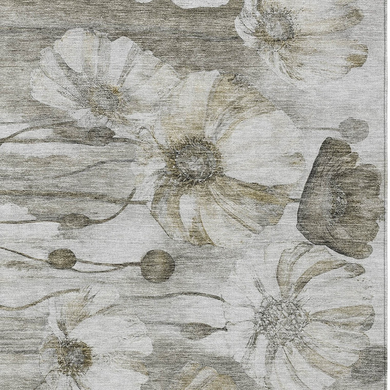 5' X 8' Taupe Ivory And Tan Floral Washable Indoor Outdoor Area Rug