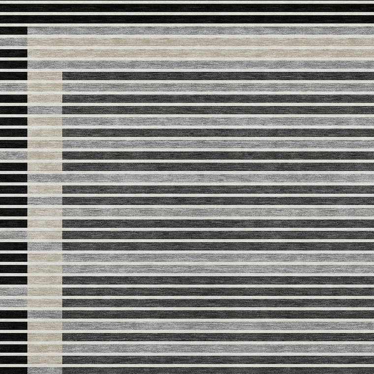 3' X 5' Black And Beige Striped Washable Indoor Outdoor Area Rug - Black, Beige